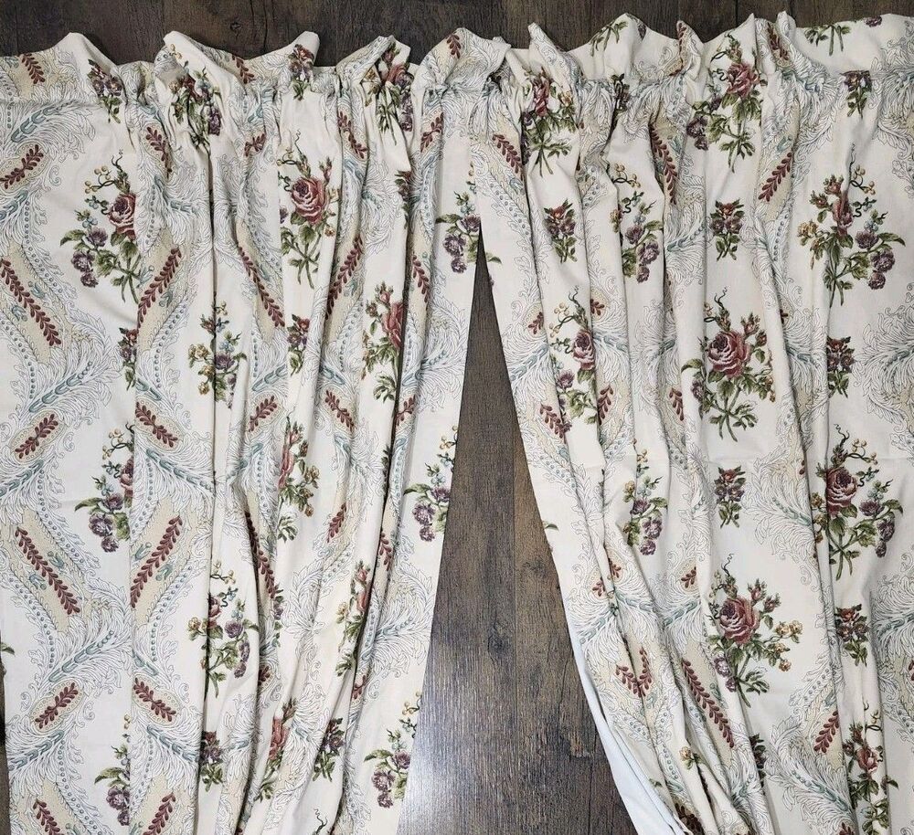 Vintage Pair LOUIS NICHOLE Fabric DrapesFloral Romantic Cottagecore 80" L